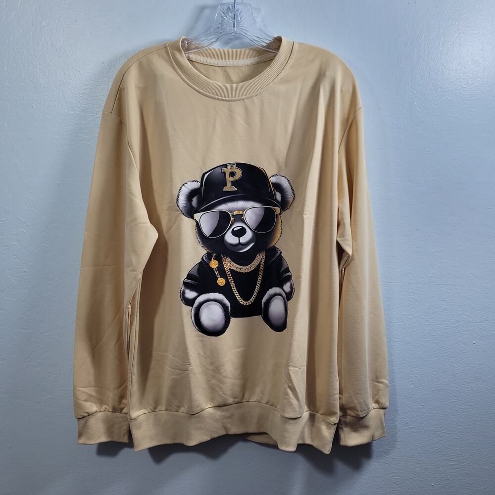 Men Screen Print Design Yellow Pull Over Active Shirt Size M 3826-1305 - Picture 1 of 6